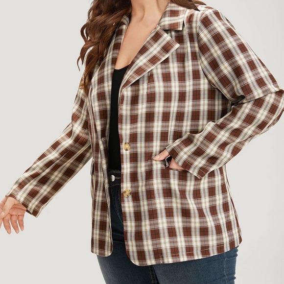 BloomChic Plus 6XL Plaid Button Through Flap Pocket Blazer us30 - Picture 4 of 6
